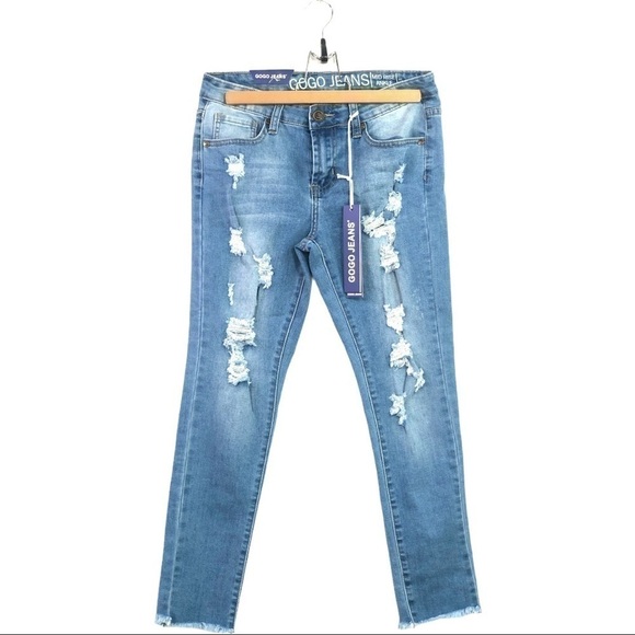Gogo Jeans - Mid Rise Distressed Ankle Jeans - Picture 2 of 10